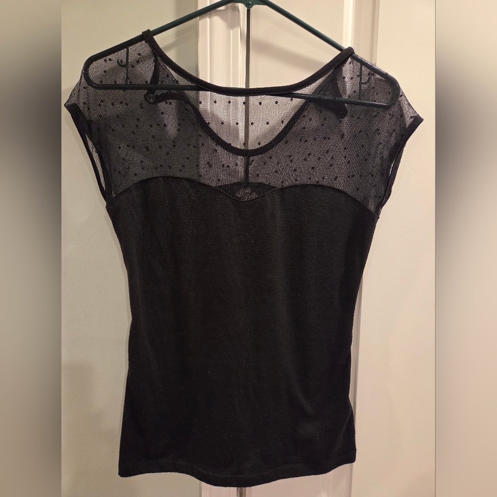 Rock Steady Black Short Sleeved Semi-sheer Retro Top Size Medium